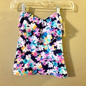 SO Juniors New Bandeaukini Swim Top Pink/Blue/White w/ Ruffle Size Small 3/5